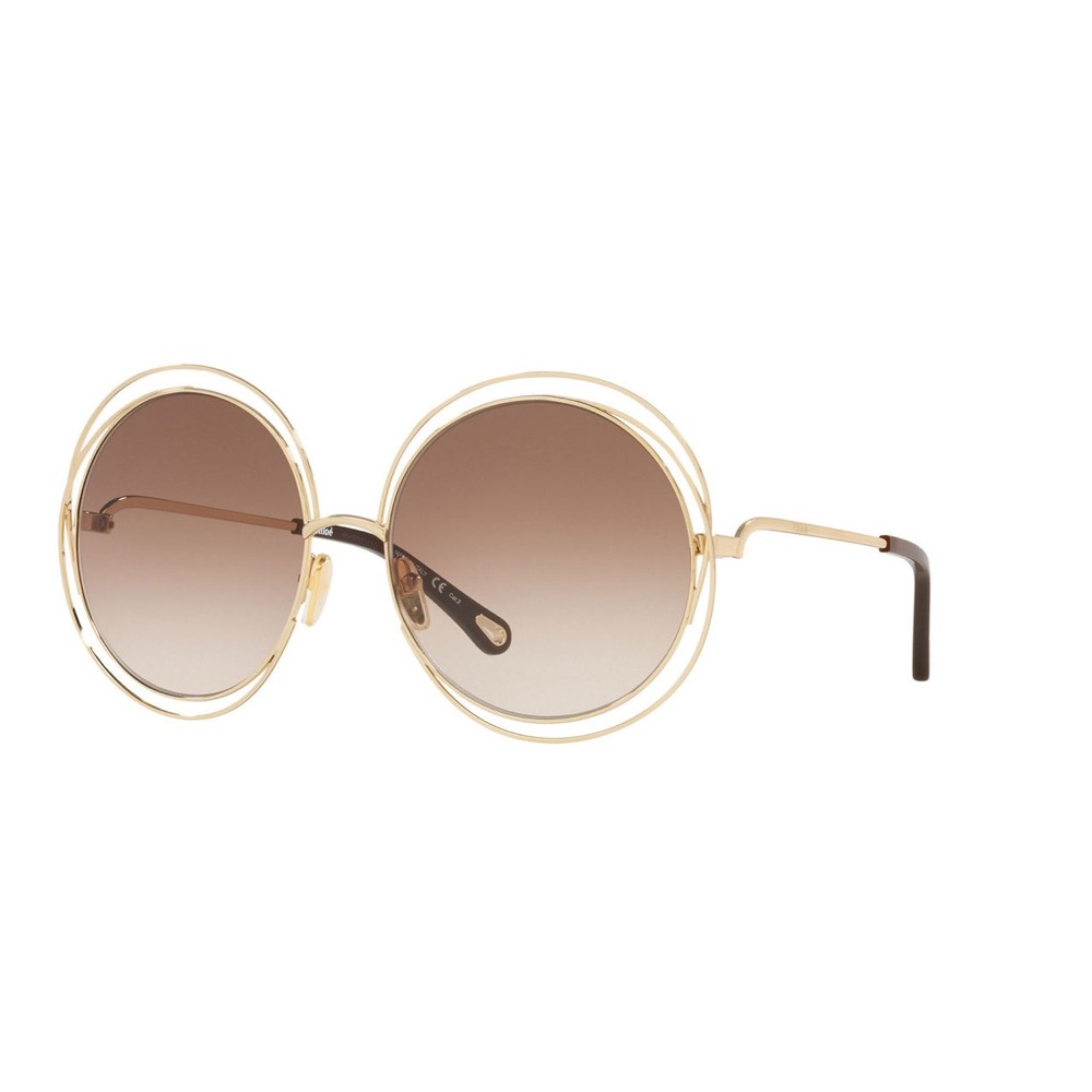 Chloe Carlina Sunglasses Ch0045s 004 Gold/black 58mm 45  Gold Round Sunglasses